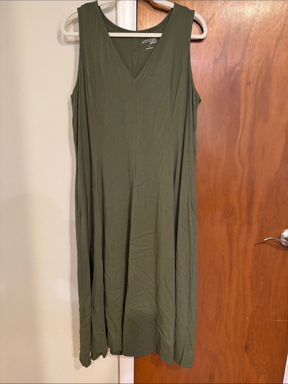 Attitudes by Renee Olive Green V-Neck Linen Dress